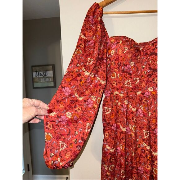 BOG Collective Size L Prairie Maxi Dress Orange Rust Floral Utah Mom Boho Modest - Picture 4 of 12